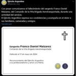 Tragedia en Córdoba: un sargento del Ejército murió tras sufrir una falla en su paracaídas durante un entrenamiento